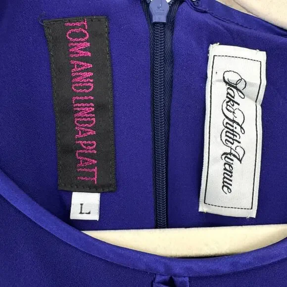 Tom And Linda Platt Womens Midi Dress Size L VTG Wedding Guest MOB Bold Purple - Picture 2 of 8